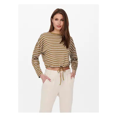 White-brown striped short T-shirt ONLY Brilliant - Women