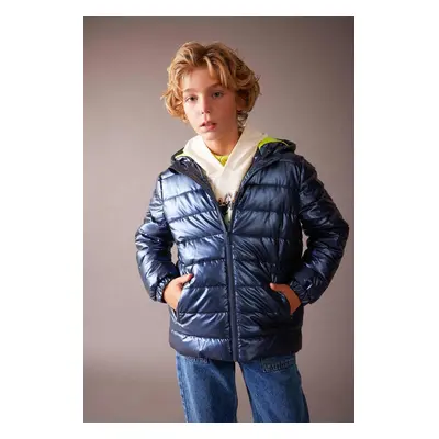 DEFACTO Boy's Water Repellent Hooded Fleece Lined Puffer Jacket