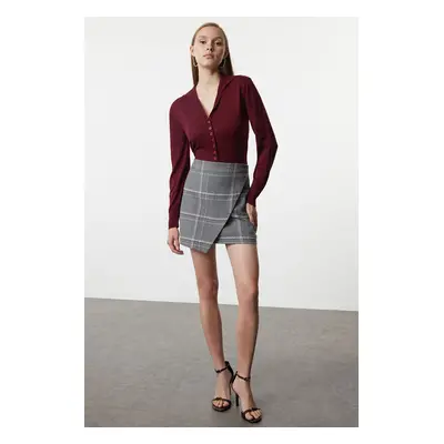 Trendyol Gray Double Breasted Woven Plaid Skirt