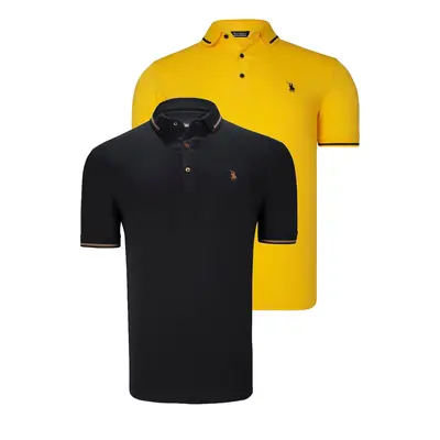 DOUBLE SET T8586 DEWBERRY MEN'S T-SHIRT-BLACK-YELLOW