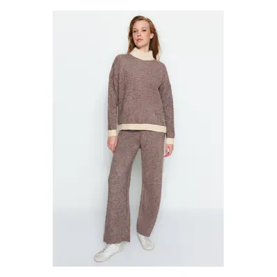 Trendyol Stone Wide Pattern Boucle Yarn Knitwear Bottom-Top Set