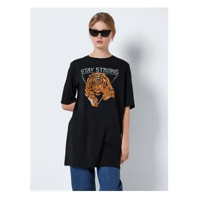 Black Womens Extended Oversize T-Shirt Noisy May Zodiac - Women