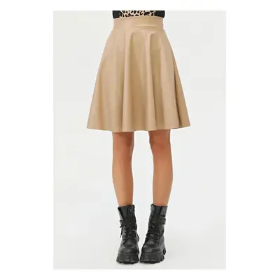 88854 Dewberry Flared Faux Leather Skirt-CREAM