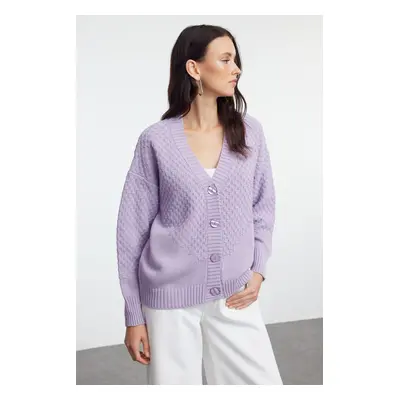 Trendyol Lilac Wide Pattern Knit Detailed Wide Pattern Knitwear Cardigan