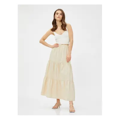 Koton Striped Layered Long Skirt with Elastic Waist