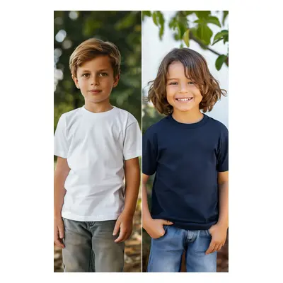 Trendyol Navy Blue-White Boy 2-Piece Basic Set Knitted T-Shirt