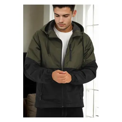 23691 Dewberry Two Color Hooded Mens Sports Coat-KHAKI-BLACK