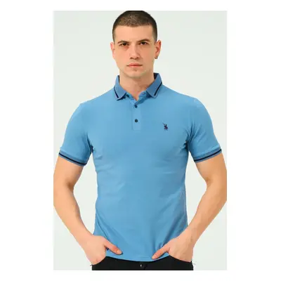 T8586 DEWBERRY MEN'S POLO NECK T-SHIRT-PLAIN INDIGO