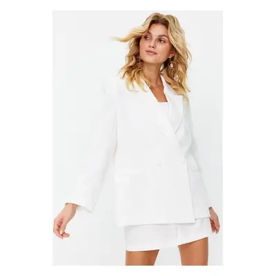 Trendyol White Linen Look Oversize Woven Blazer Jacket