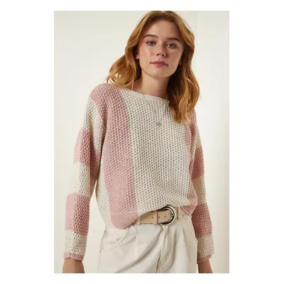 Happiness İstanbul Cream Powder Striped Seasonal Knitwear Sweater