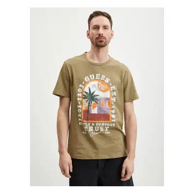 Beige Men's T-Shirt Guess Palm Window - Men