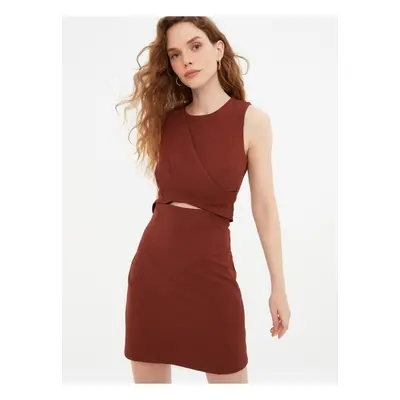 Brown women's short dress with a cut-out Trendyol - Women