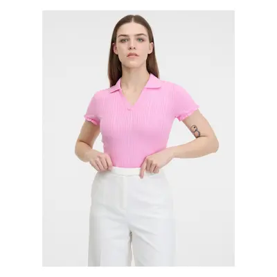 Orsay Pink Womens Ribbed Polo T-Shirt - Women