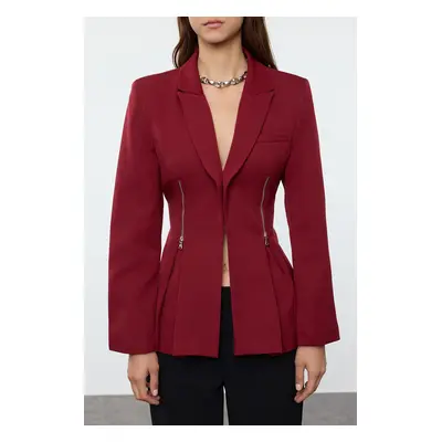 Trendyol Burgundy Zipper Detailed Woven Blazer Jacket