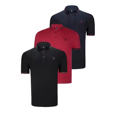 TRIPLE SET T8586 DEWBERRY MEN'S T-SHIRT-BLACK-NAVY-BURGUNDY