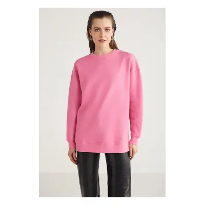 GRIMELANGE Allys Women's Crew Neck Oversize Basic Pink Sweatshirt