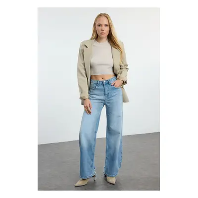 Trendyol Blue Ripped High Waist Wide Leg Jeans