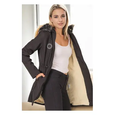 Z6689 DEWBERRY LADIES COAT WITH LAMB-BLACK-1