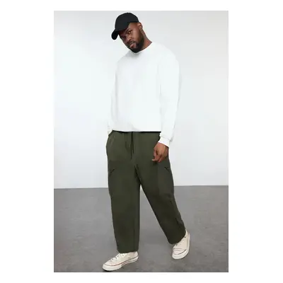 Trendyol Khaki Plus Size Wide Leg/Wide Cut Cargo Pocket Sweatpants