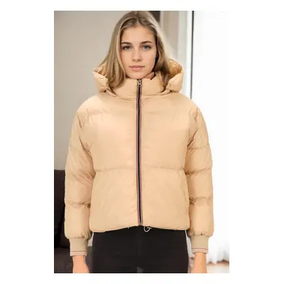 Z6650 DEWBERRY LADIES PUFFER COAT-BEIGE-1