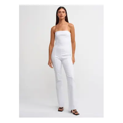 Dilvin Strapless White Flare Denim Overalls-White