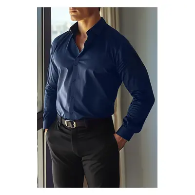 Trendyol Navy Blue Slim Fit Easy Iron Smart Men's Shirt