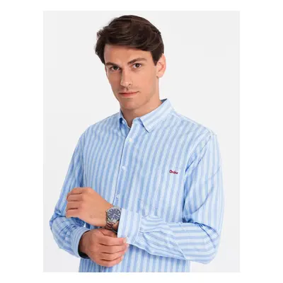 Ombre Men's REGULAR FIT shirt in white stripes with pocket - blue