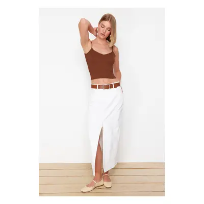 Trendyol Brown Crop Basic Knitwear Thin Blouse