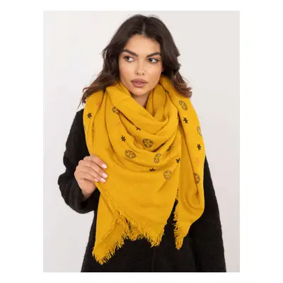 Dark yellow women's scarf with fringe