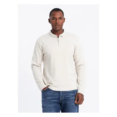 Ombre Men's polo longsleeve with zippered collar - cream