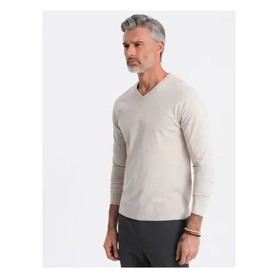 Ombre Men's unprinted longsleeve with v-neck - light beige