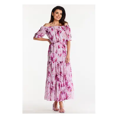 Awama Woman's Dress A504 Pink/Flowers