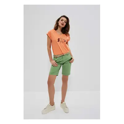 Cotton shorts with belt - green