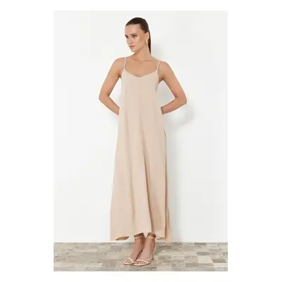 Trendyol Stone Straight Cut V-Neck Maxi Woven Dress