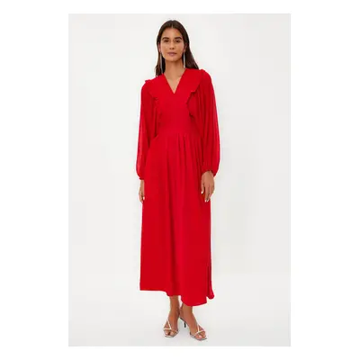 Trendyol Red Minimal Patterned Chiffon Lined Woven Dress