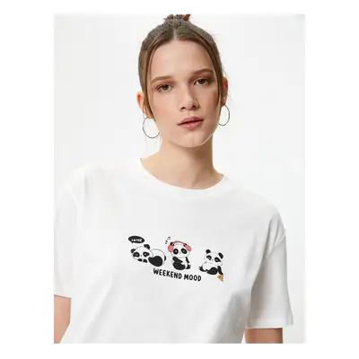 Koton Panda Printed T-Shirt Short Sleeve Crew Neck Cotton