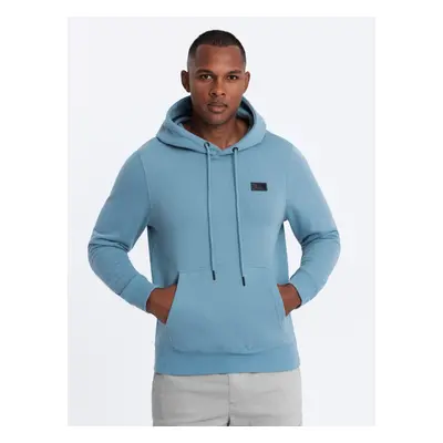 Ombre Men's kangaroo sweatshirt with hood and metal pin - blue