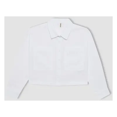 DEFACTO Girl's Crop Oxford Long Sleeve Shirt