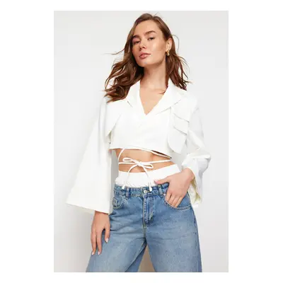 Trendyol Limited Edition Ecru Crop Lined Double Breasted Woven Blazer Jacket