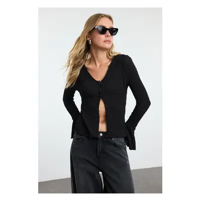 Trendyol Black Textured Fitted/Body-Sit V-Neck Flexible Knitted Blouse