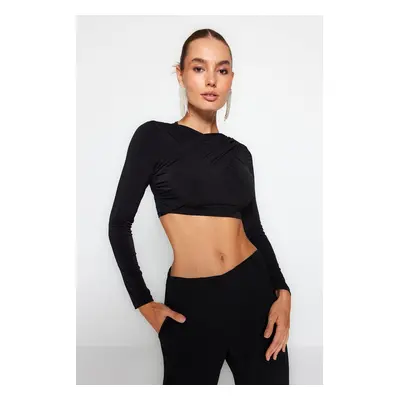 Trendyol Black Knotted Knitted Crop Blouse