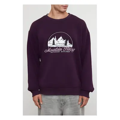 Trendyol Purple Oversize/Wide Cut Embroidered Fleece/Warm Sweatshirt