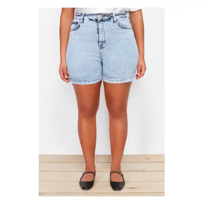 Trendyol Curve Light Blue High Waist Straight Fit Denim Shorts