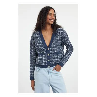 Trendyol Indigo Tweed Look Knitwear Cardigan