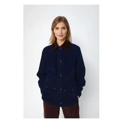 Trendyol Dark Blue Contrast Suede Collar Oversize Denim Shirt Jacket