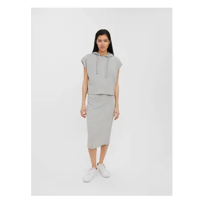 Light grey brindle sweatshirt with short sleeves and hood VERO MODA Rene - Women