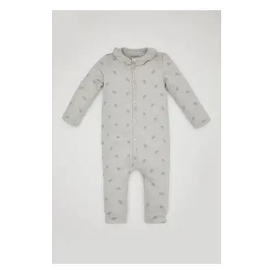 DEFACTO Baby Girl Newborn Printed Waffle Long Sleeve Jumpsuit