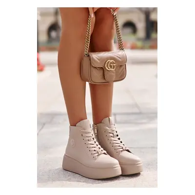 High leather women's platform sneakers Vinceza beige