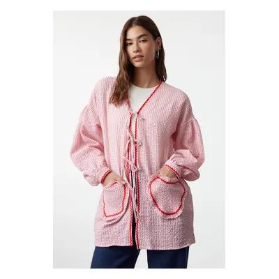 Trendyol Pink Heart Pocket Detailed Seersucker Shirt