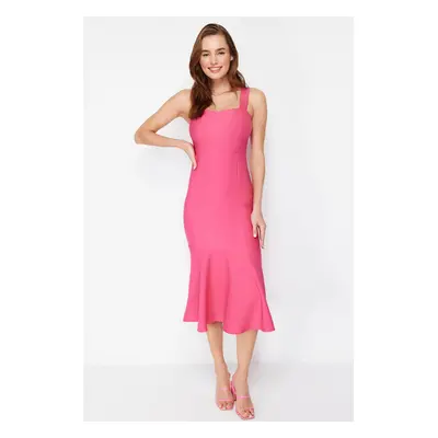 Trendyol Fuchsia Skirt Flounce Strap Midi Woven Dress